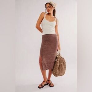 NWT Free People Golden Hour Midi Skirt XS French Roast Brown